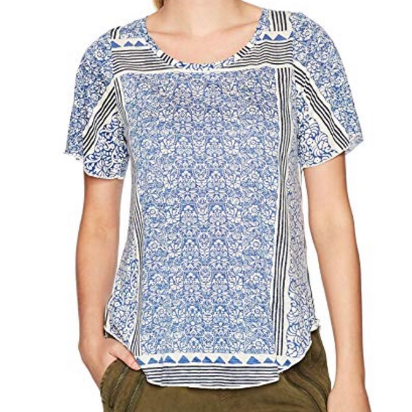 Lucky Brand Top Blue Triangle Striped Tee Print XS - Picture 2 of 4